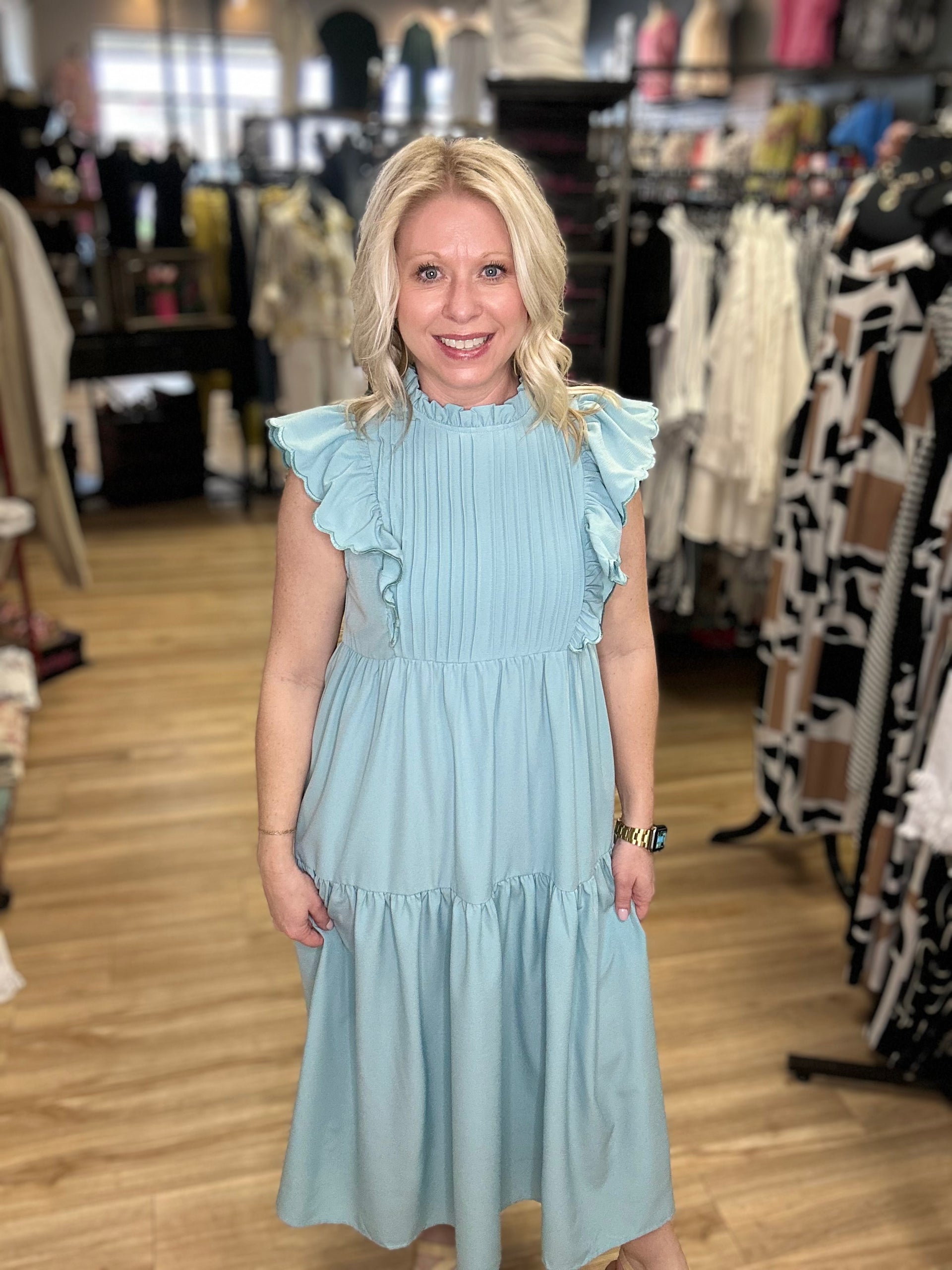 light blue tiered midi dress Tiered Midi Dress – Main Street Co